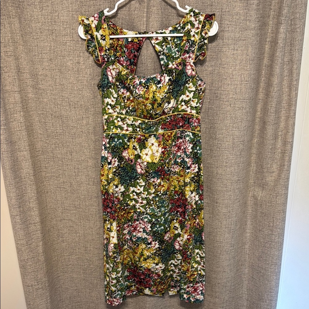 eShakti Yellow and Green Flutter Sleeve Sundress